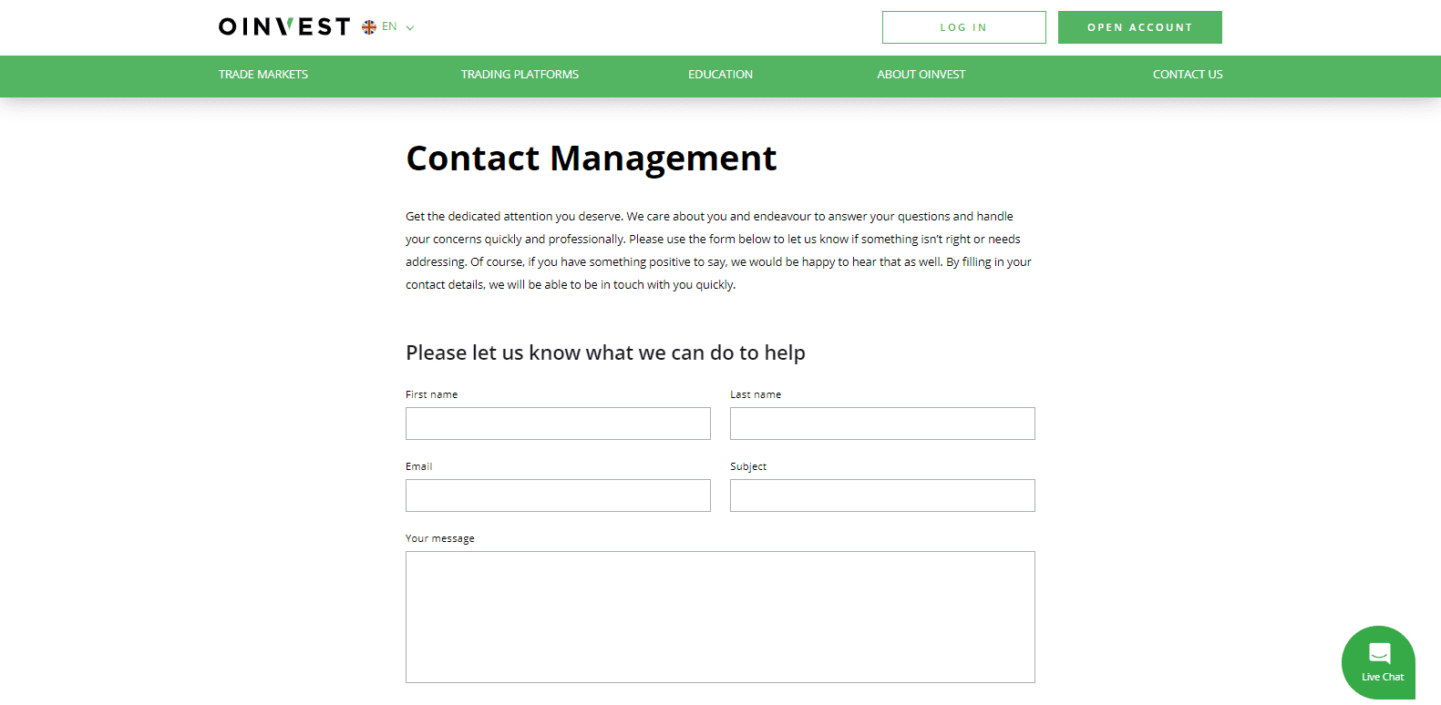 Oinvest Review management contact form Oinvest Review management contact form